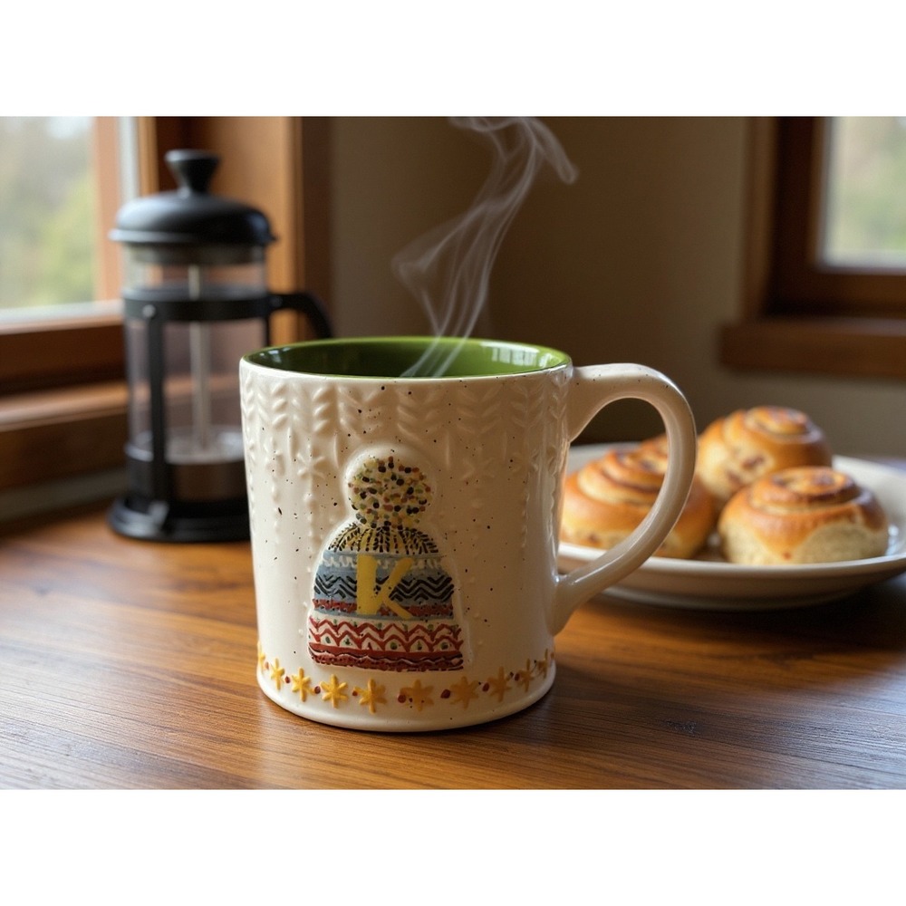 Anthropologie K Initial Beanie Mug Coffee cup Mug cozy cute trendy‎ cottage tea
